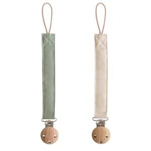 2-Pack Linen Baby Pacifier Clip Holder, Soft Fabric Strap, (Olive/Shifting Sand)